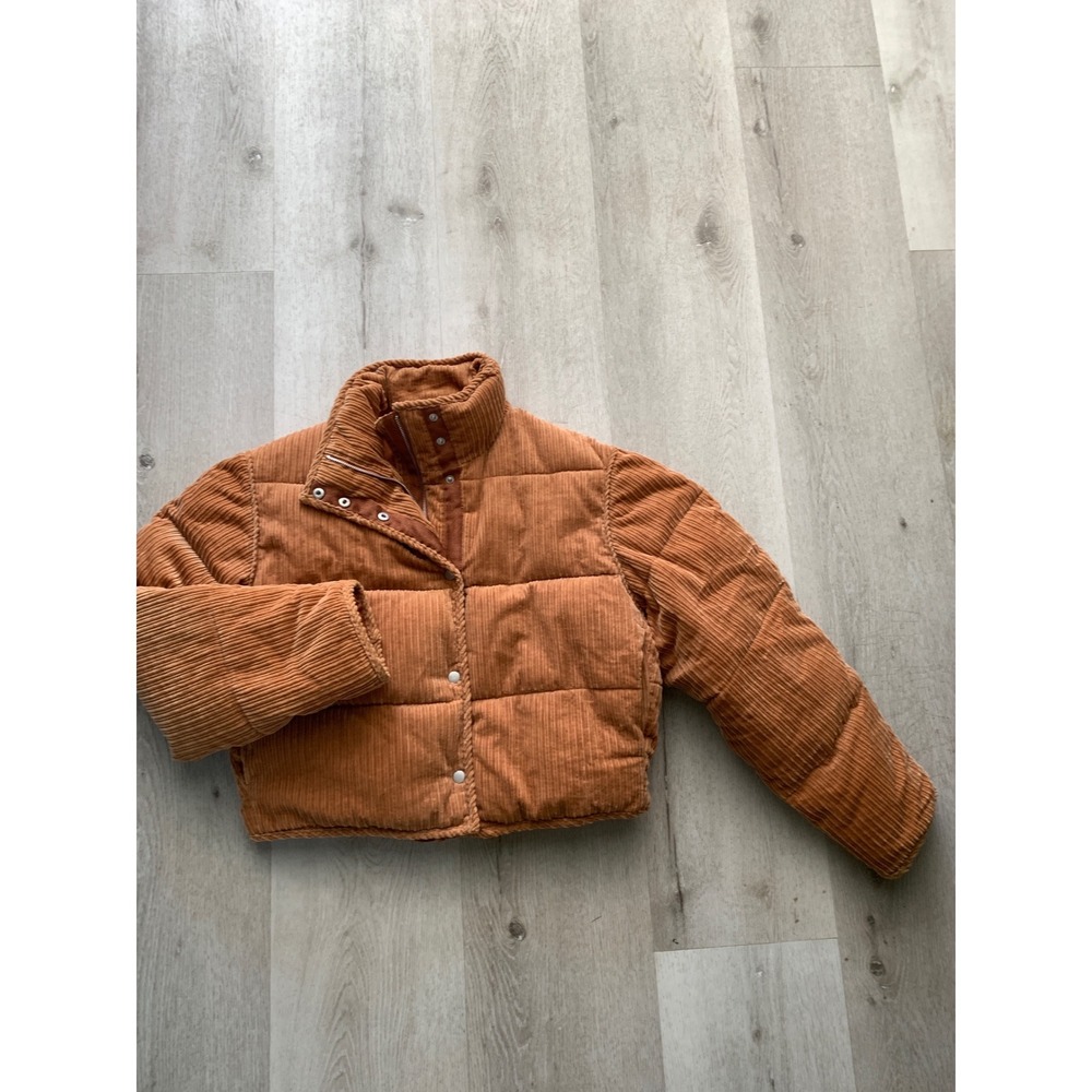 Urban Outfitters Corduroy Puffer Jacket Rust Brown Cropped Quilted Coat Medium